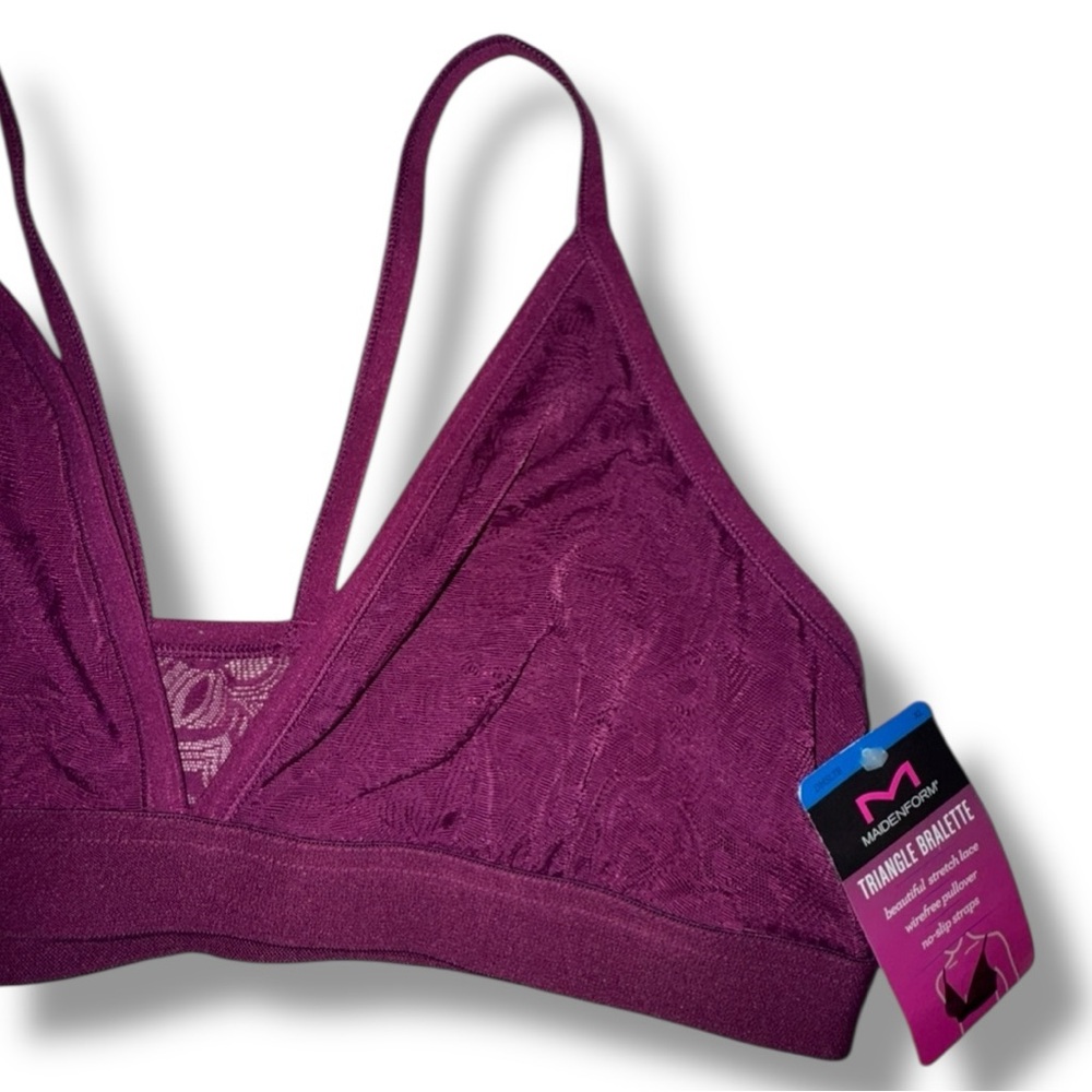 Maidenform Bralette NWT Magenta Triangle Stretch Lace Wirefree Pullover Size XL🍭 - Picture 9 of 16